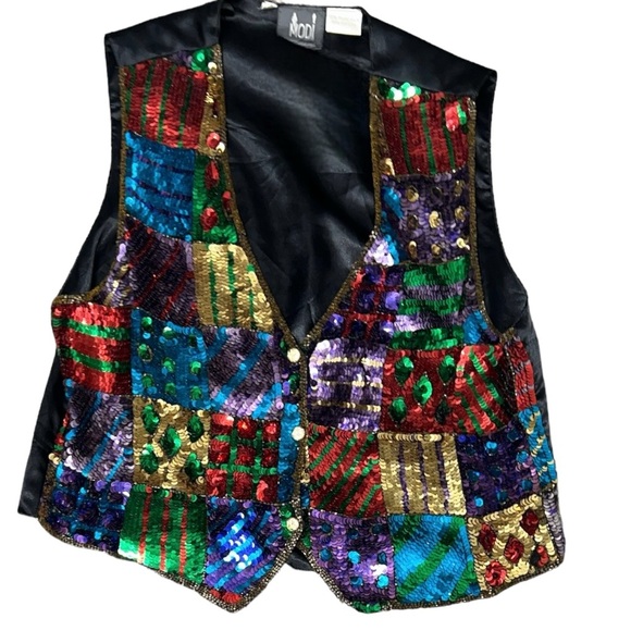 Modi Vintage Fully Sequined & Beaded Funky Festival Disco Silk Vest & Short Set - Picture 11 of 13